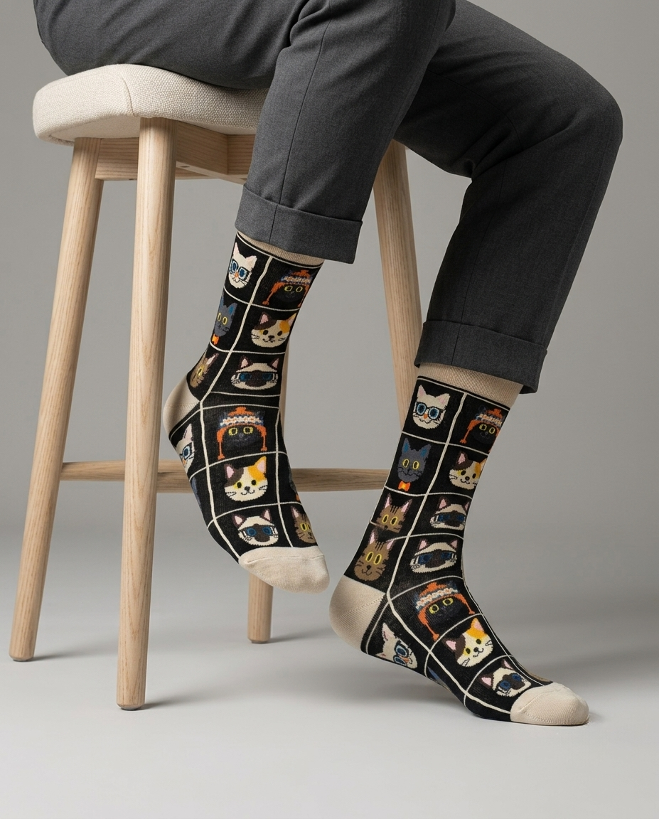 Cat Styles Cream Socks Cute Cat